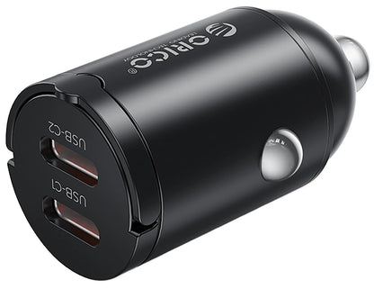 Auto punjač Orico MiniRing, 30W, 3A, 2 x USB-C, Crna