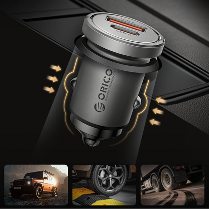 Auto punjač Orico MiniRing Pro, 45W, 3A, 1 x USB-A - 1 x USB-C, Srebrni