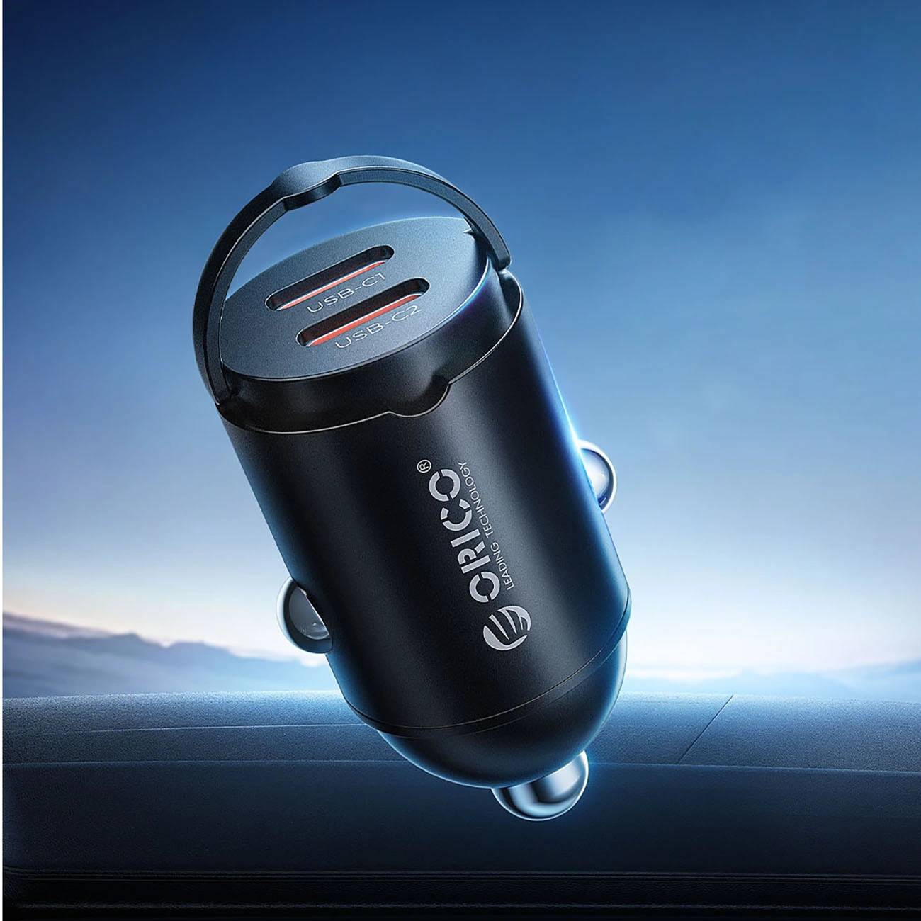Auto punjač Orico MiniRing, 30W, 3A, 2 x USB-C, Crna