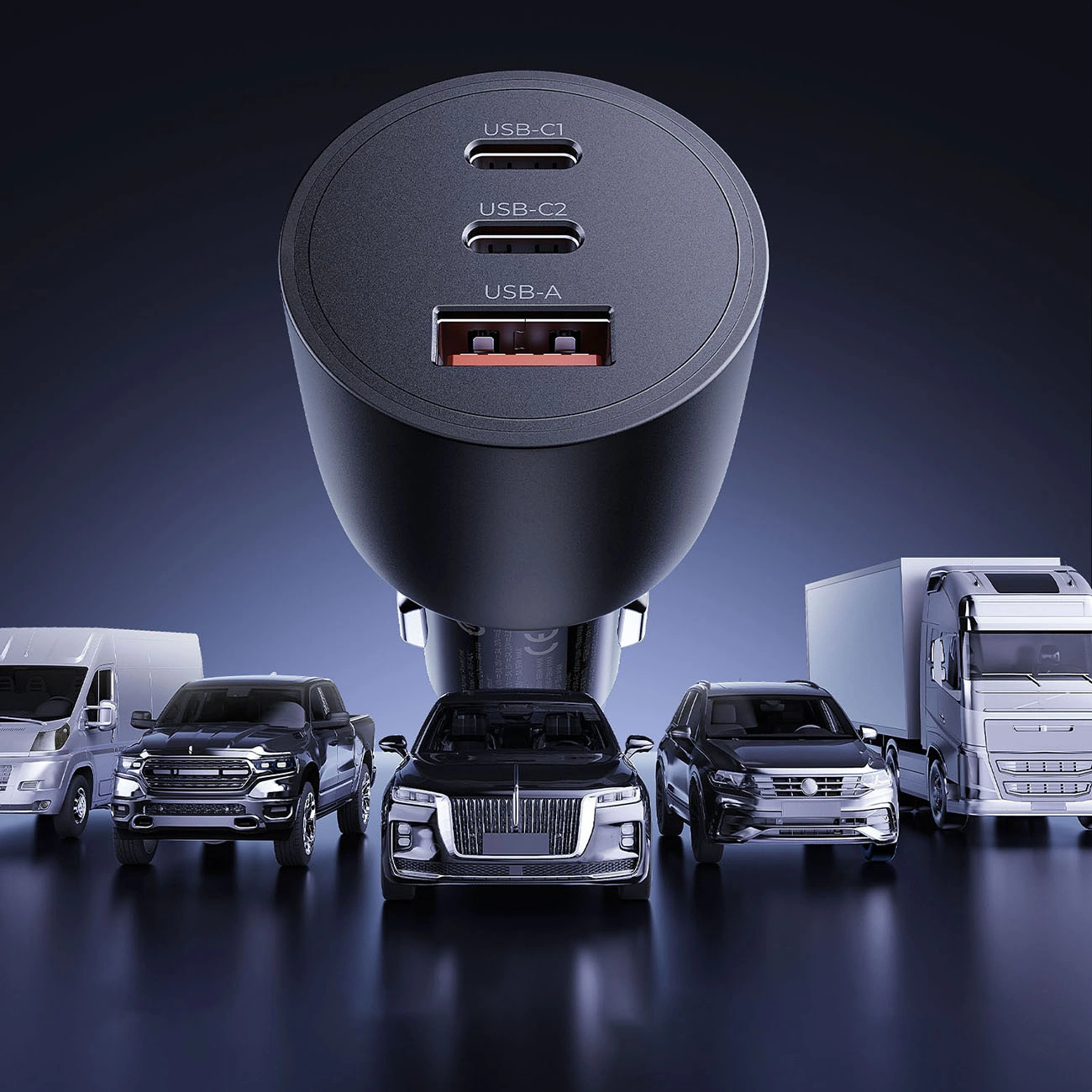 Auto punjač Orico PowerLink, 165W, 5A, 1 x USB-A - 2 x USB-C, Crna