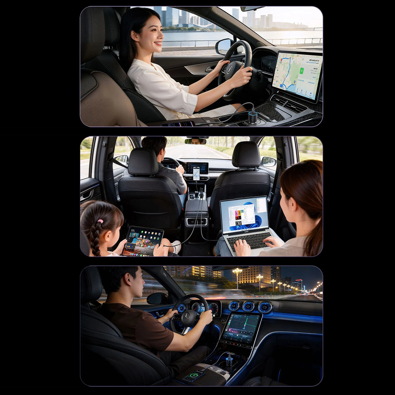 Auto punjač Orico PowerLink, 165W, 5A, 1 x USB-A - 2 x USB-C, Crna