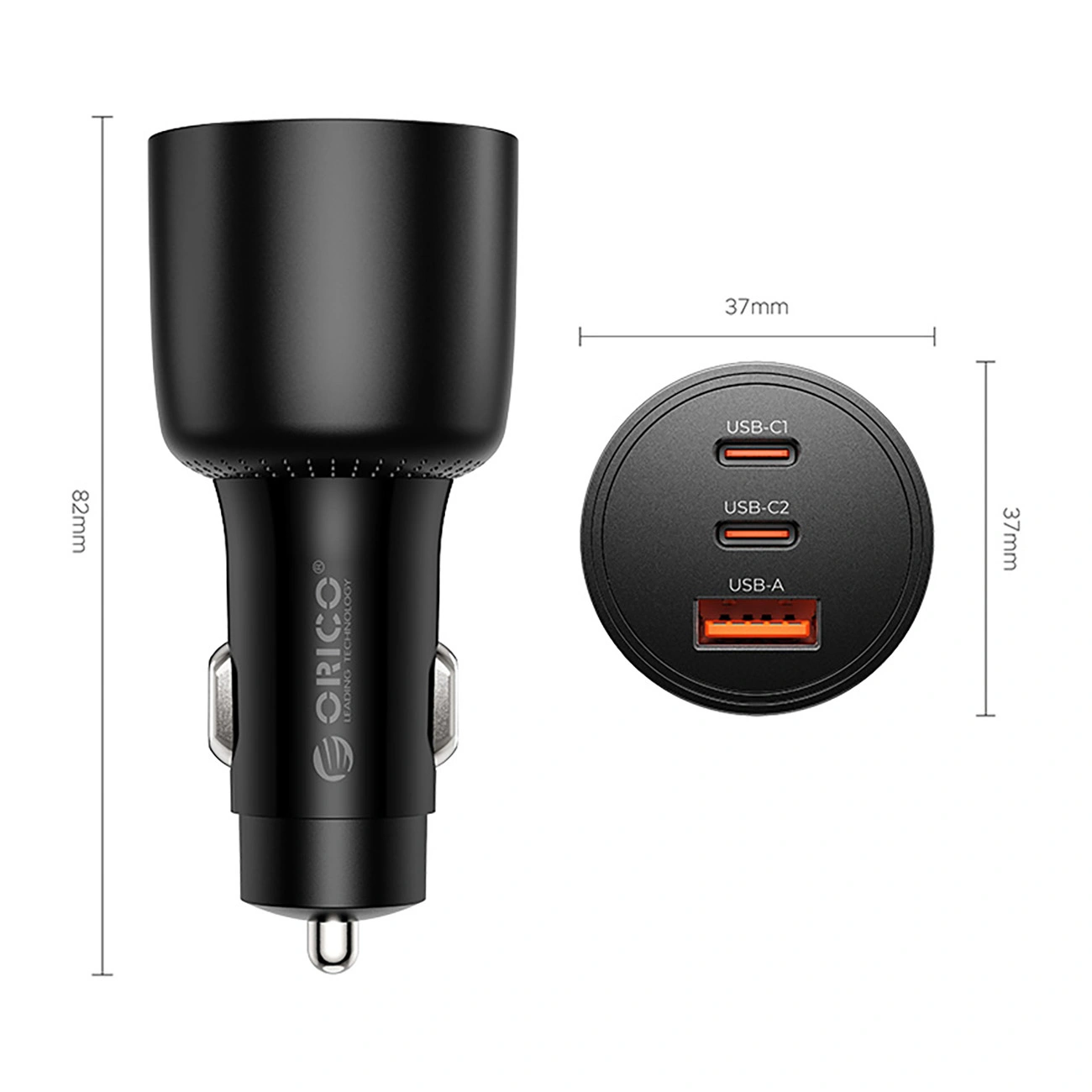 Auto punjač Orico PowerLink, 165W, 5A, 1 x USB-A - 2 x USB-C, Crna