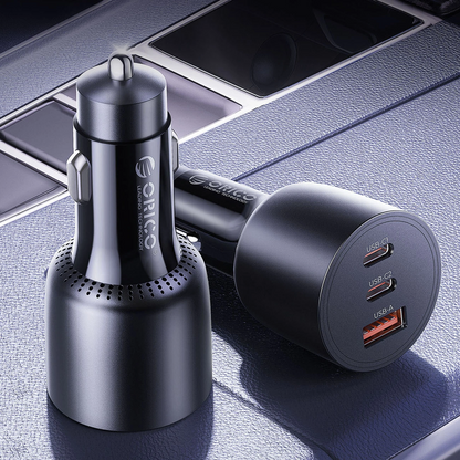 Auto punjač Orico PowerLink, 165W, 5A, 1 x USB-A - 2 x USB-C, Crna