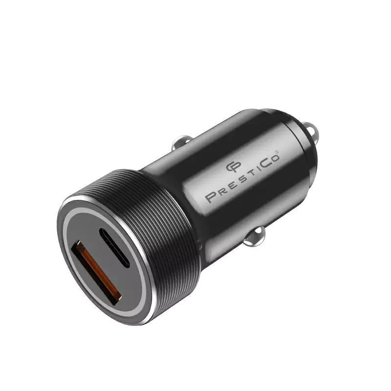 Auto punjač Prestico K2A, 20W, 3A, 1 x USB-A - 1 x USB-C, Crni
