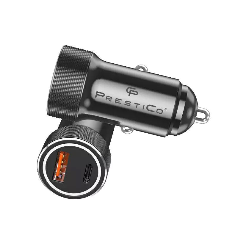 Auto punjač Prestico K2A, 20W, 3A, 1 x USB-A - 1 x USB-C, Crni