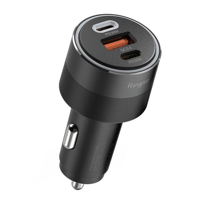 Auto punjač Ringke, 30W, 3A, 1 x USB-A - 2 x USB-C, Crni