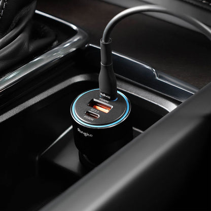 Auto punjač Ringke, 30W, 3A, 1 x USB-A - 2 x USB-C, Crni