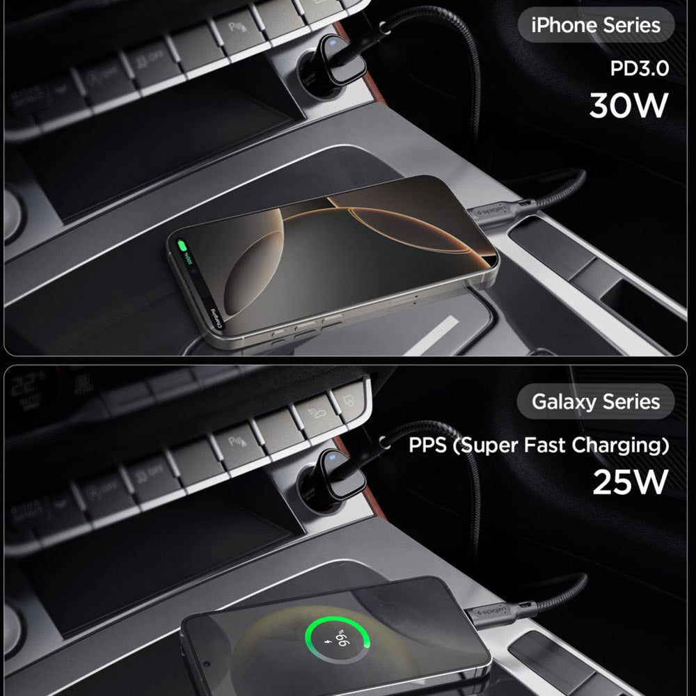 Auto punjač Spigen EV301 Essential, 30W, 3A, 1 x USB-C, Crni