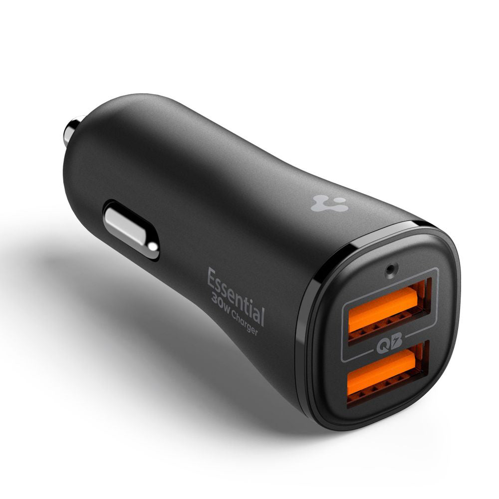 Auto punjač Spigen EV302 Essential, 30W, 3A, 2 x USB-A, Crni