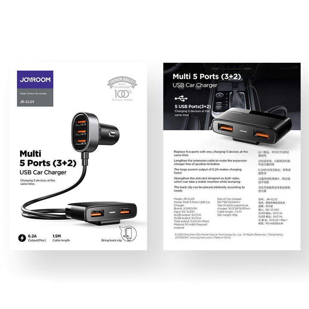 Auto punjač Joyroom JR-CL03, 21W, 2.1A, 5 x USB-A, Crni