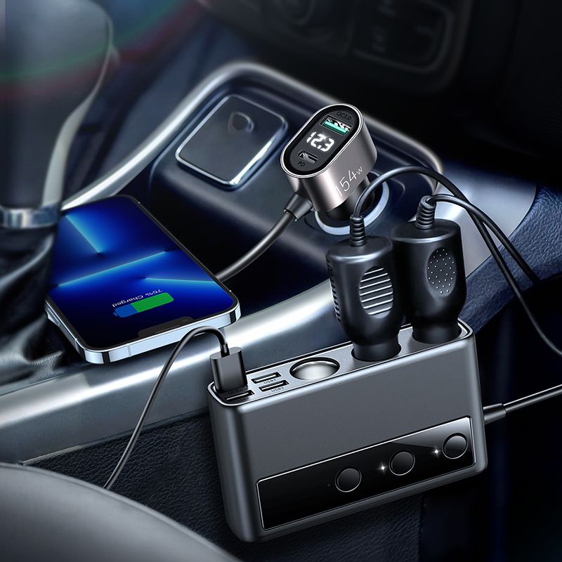 Car Charger Joyroom JR-CL06, 154W, 3A, 1 x USB-C - 4 x Cigarette Lighter Extension - 4 x USB-A, Black JYR058BLK JYR058BLK