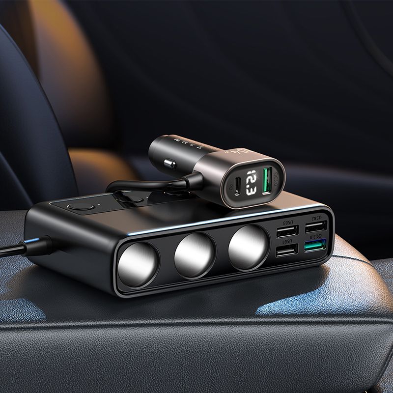 Car Charger Joyroom JR-CL06, 154W, 3A, 1 x USB-C - 4 x Cigarette Lighter Extension - 4 x USB-A, Black JYR058BLK JYR058BLK