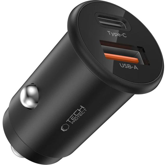 Auto punjač Tech-Protect CC02, 35W, 3A, 1 x USB-A - 1 x USB-C, Crni