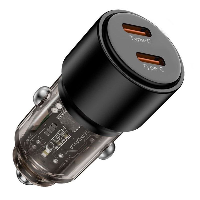 Auto punjač Tech-Protect CC03, 100W, 3.25A, 2 x USB-C, Crna