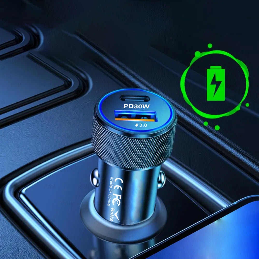 Auto punjač Techsuit C2 VoltDuo, 30W, 3A, 1 x USB-A - 1 x USB-C, Crni