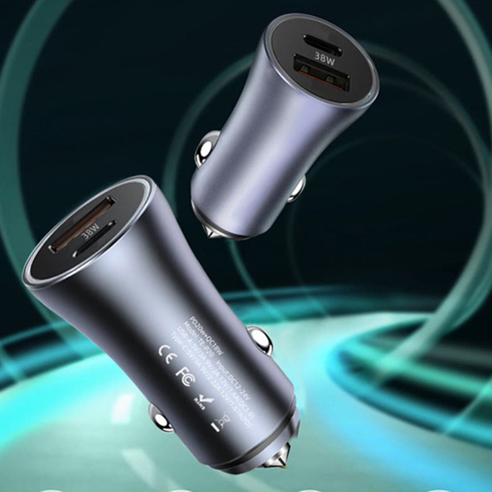 Auto punjač Techsuit C3 RescueVolt, 48W, 3A, 1 x USB-A - 1 x USB-C, Sivi