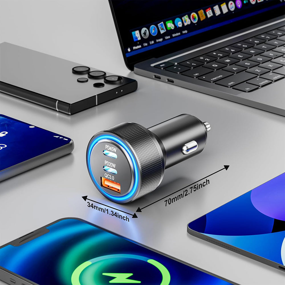 Auto punjač Techsuit C6 DriveBoost, 60W, 3A, 1 x USB-A - 2 x USB-C, Srebrni