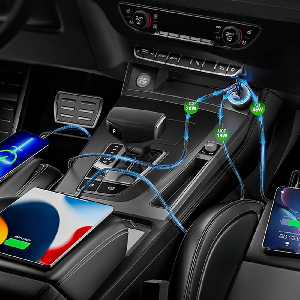 Auto punjač Techsuit C6 DriveBoost, 60W, 3A, 1 x USB-A - 2 x USB-C, Srebrni