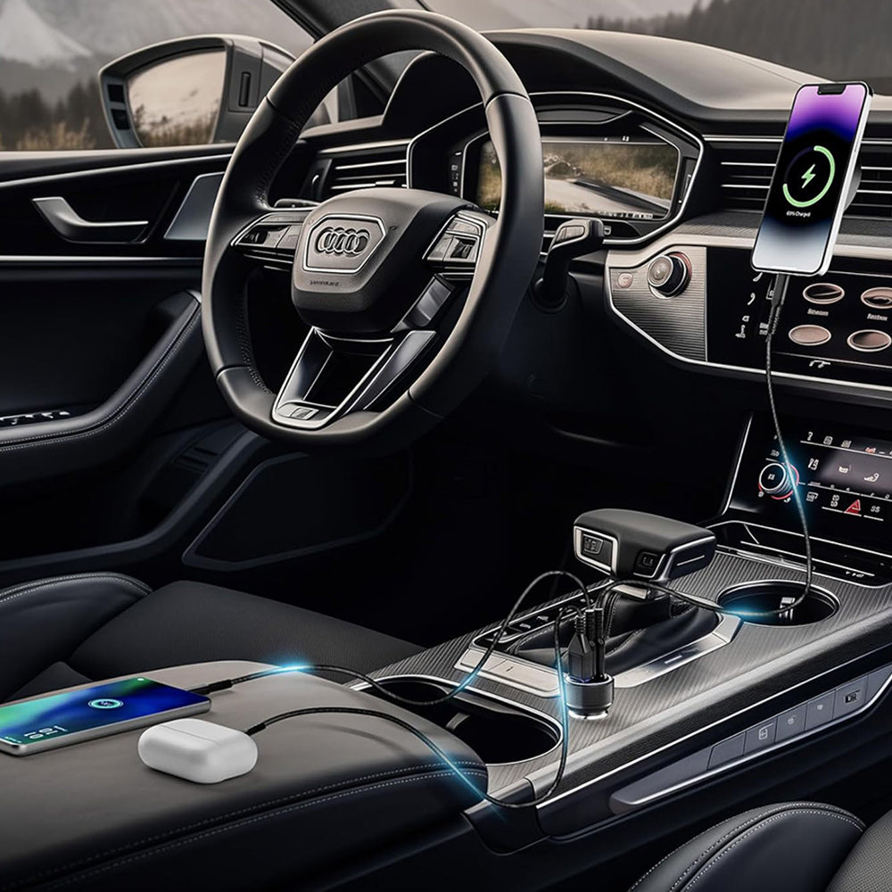 Auto punjač Techsuit C6 DriveBoost, 60W, 3A, 1 x USB-A - 2 x USB-C, Srebrni