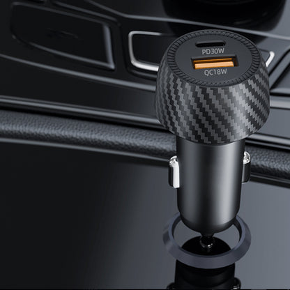 Auto punjač Techsuit C7 CarbonVolt, 48W, 3A, 1 x USB-A - 1 x USB-C, Crni