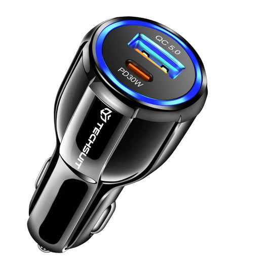 Auto punjač Techsuit TE-022 Premium, 60W, 3A, 1 x USB-A - 1 x USB-C, Crni