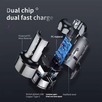 Auto punjač Techsuit TE-P31 Premium, 48W, 3A, 1 x USB-A - 1 x USB-C, Crni