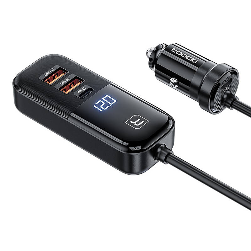 Auto punjač Toocki 2A+2C, 120W, 3A, 2 x USB-A - 2 x USB-C, Crni TCC2C2AXJ01