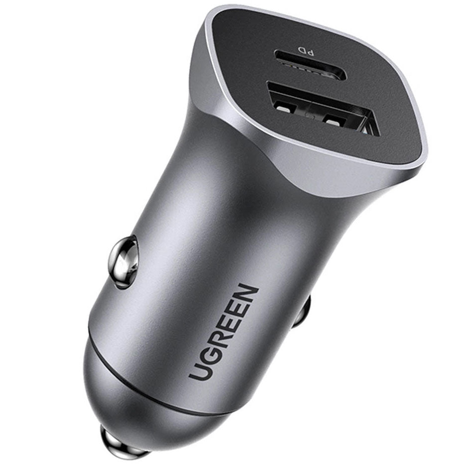 Car Charger UGREEN CD130, 30W, 3A, 1 x USB-A - 1 x USB-C, Grey 