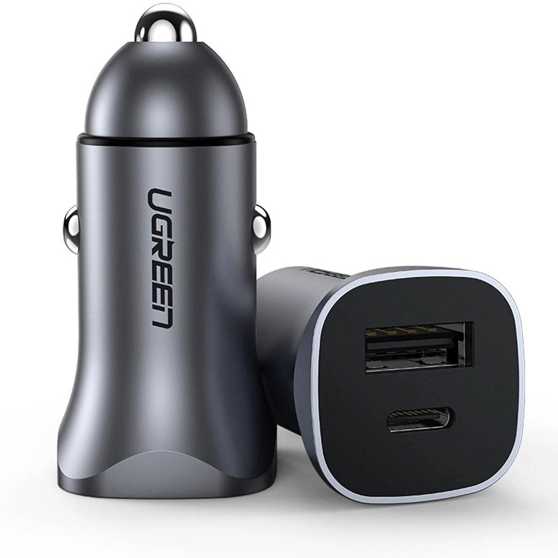 Car Charger UGREEN CD130, 30W, 3A, 1 x USB-A - 1 x USB-C, Grey 