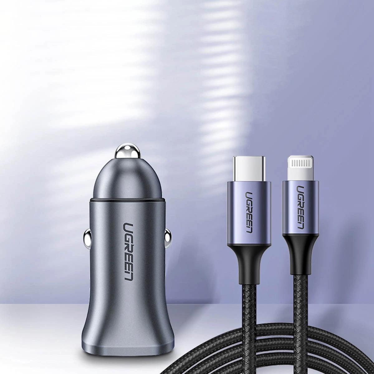 Car Charger UGREEN CD130, 30W, 3A, 1 x USB-A - 1 x USB-C, Grey 
