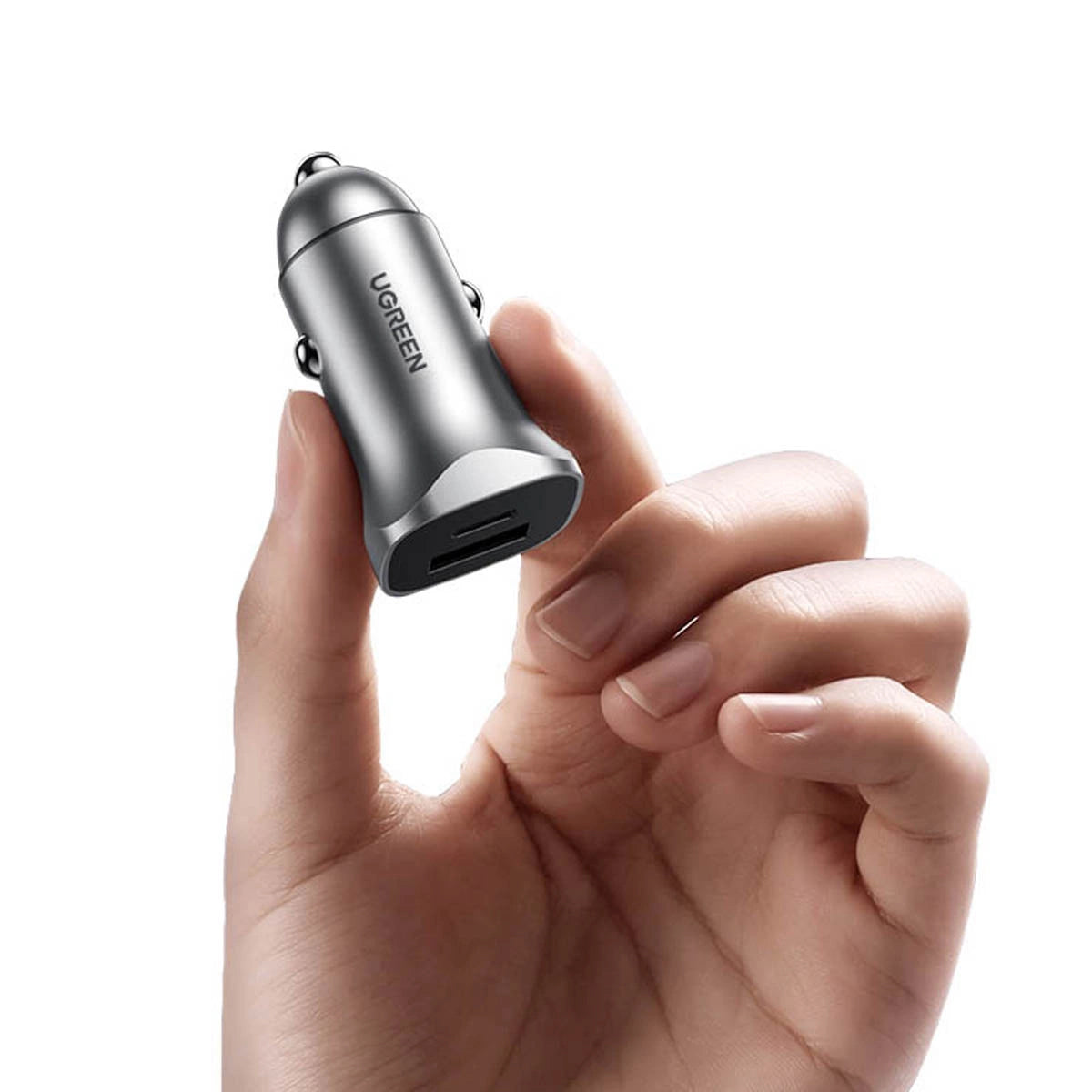 Car Charger UGREEN CD130, 30W, 3A, 1 x USB-A - 1 x USB-C, Grey 