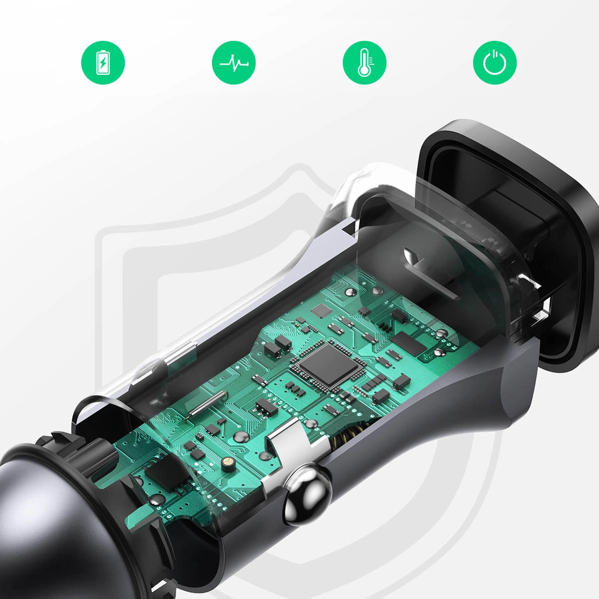 Car Charger UGREEN CD130, 30W, 3A, 1 x USB-A - 1 x USB-C, Grey 