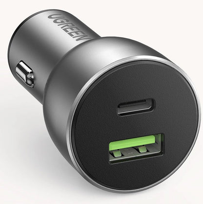 Auto punjač UGREEN CD213, 36W, 3A, 1 x USB-A - 1 x USB-C, Sivi
