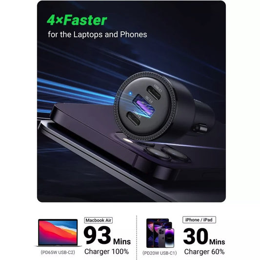 UGREEN CD239 Car Charger, 69W, 3.25A, 1 x USB-A - 2 x USB-C, Black 