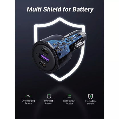 UGREEN CD239 Car Charger, 69W, 3.25A, 1 x USB-A - 2 x USB-C, Black 