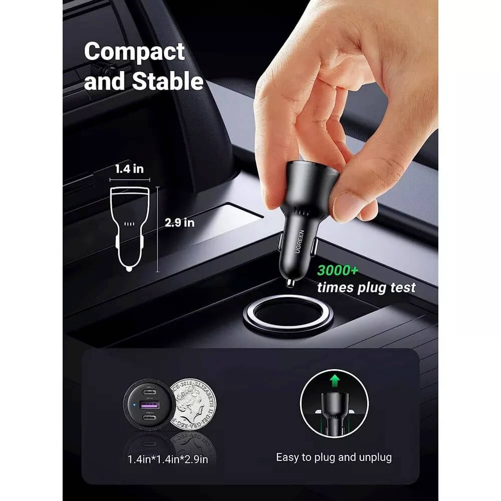 UGREEN CD239 Car Charger, 69W, 3.25A, 1 x USB-A - 2 x USB-C, Black 