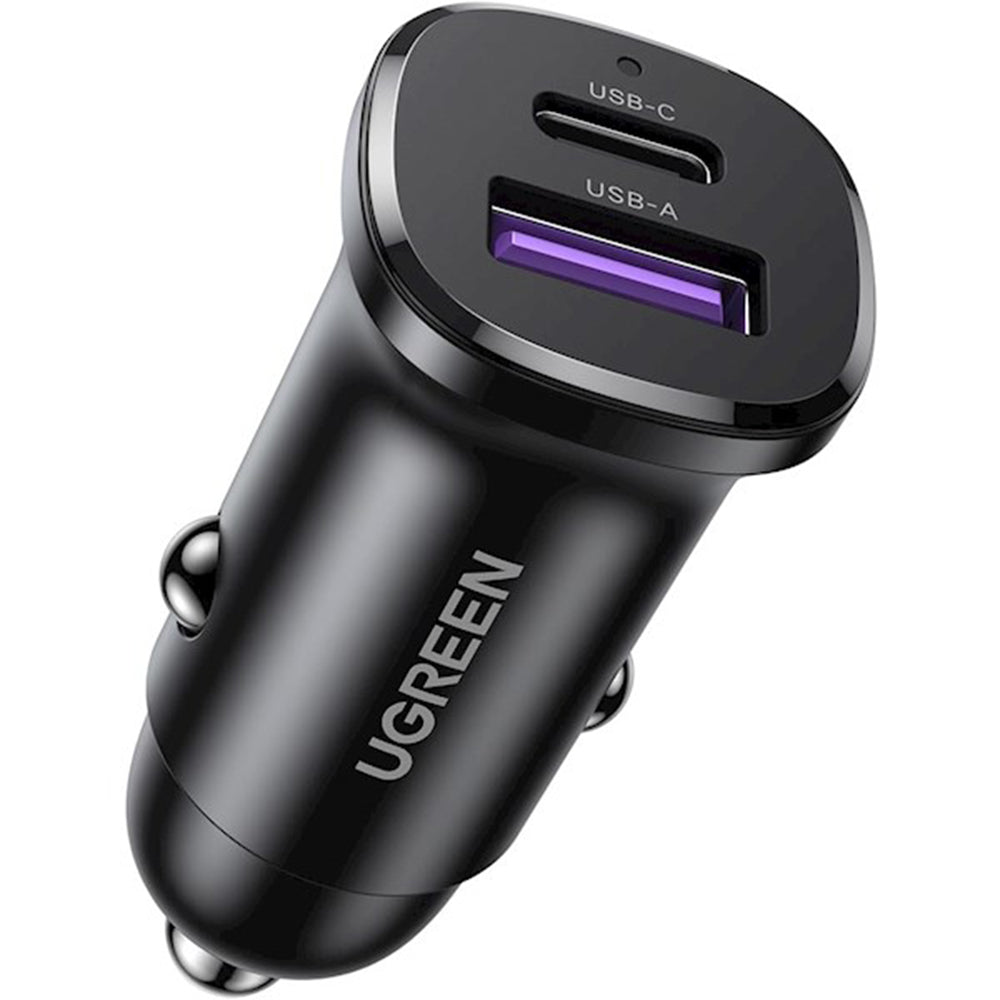 Auto punjač UGREEN EC305, 30W, 3A, 1 x USB-A - 1 x USB-C, Crni