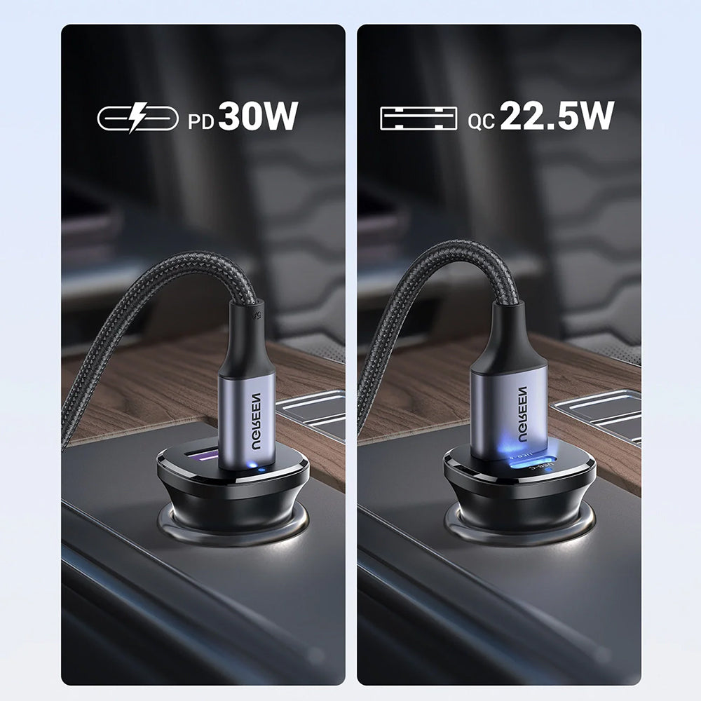 Auto punjač UGREEN EC305, 30W, 3A, 1 x USB-A - 1 x USB-C, Crni