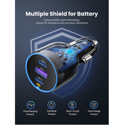 Car Charger UGREEN EC703, 75W, 3.25A, 1 x USB-A - 2 x USB-C, Black 