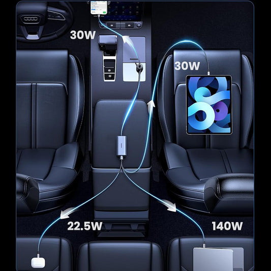 Auto punjač UGREEN EC706, 150W, 5A, 1 x USB-A - 3 x USB-C, Crni