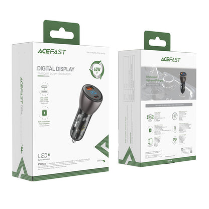 Auto punjač Acefast B6, 63W, 3.6A, 1 x USB-A - 1 x USB-C, Crni