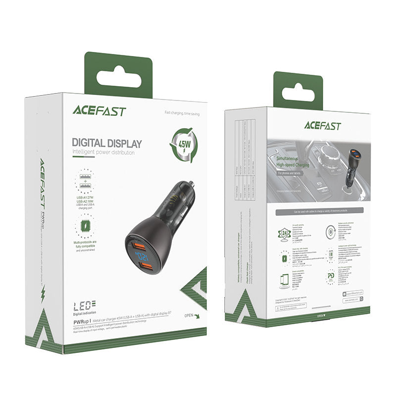 Auto punjač Acefast B7, 45W, 4.5A, 2 x USB-A, Crni