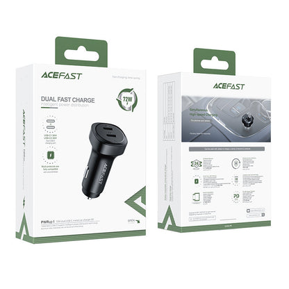 Auto punjač Acefast B2, 72W, 3A, 2 x USB-C, Crni