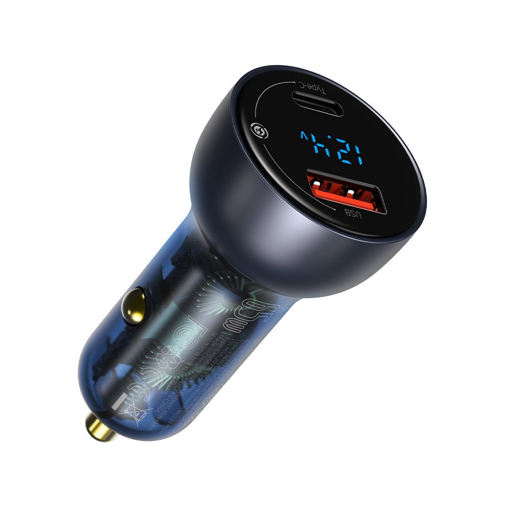 Auto punjač Baseus, 65W, 5A, 1 x USB-A - 1 x USB-C, Sivi CCKX-C0G