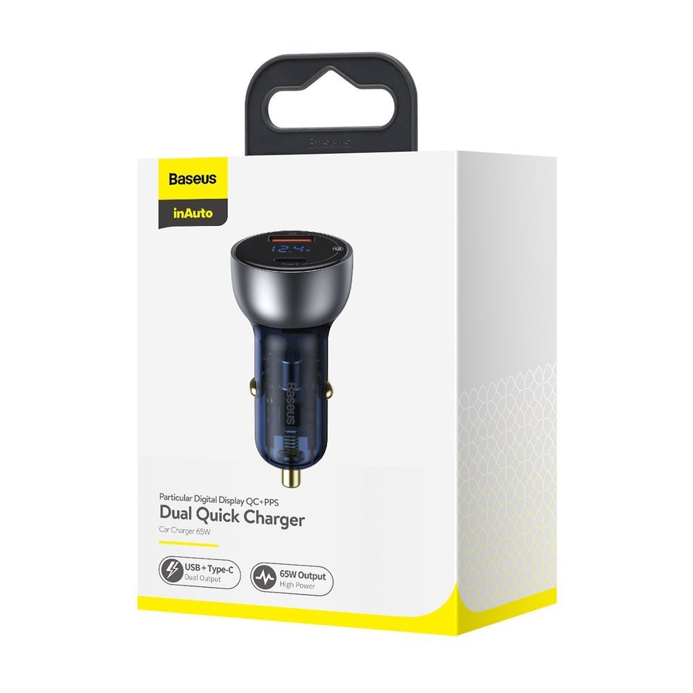 Auto punjač Baseus, 65W, 5A, 1 x USB-A - 1 x USB-C, Sivi CCKX-C0A