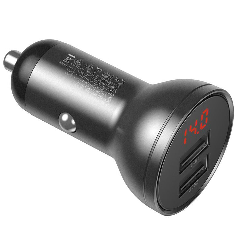 Auto punjač Baseus Digital Display, 24W, 2.4A, 2 x USB-A, Sivi CCBX-0G