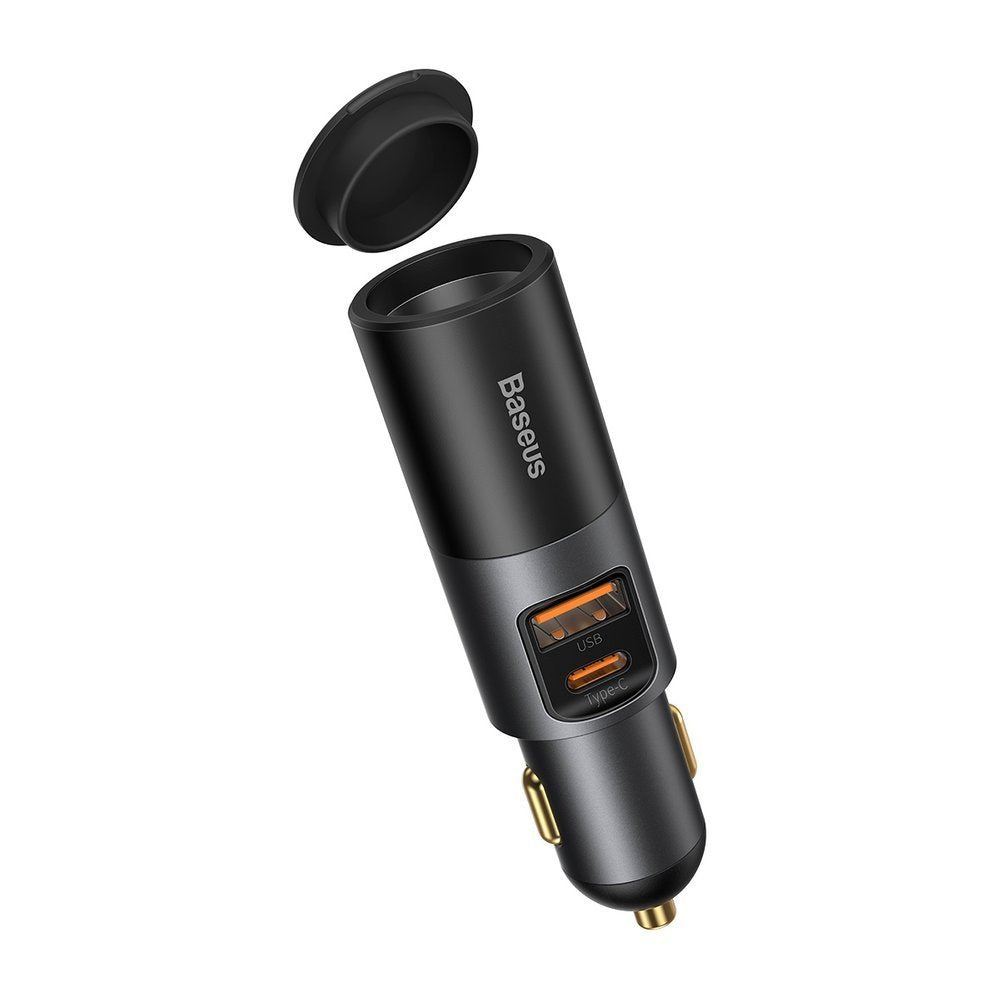 Car Charger Baseus Share Together, 120W, 3A, 1 x Cigarette Lighter Extension - 1 x USB-A - 1 x USB-C, Grey CCBT-C0G 