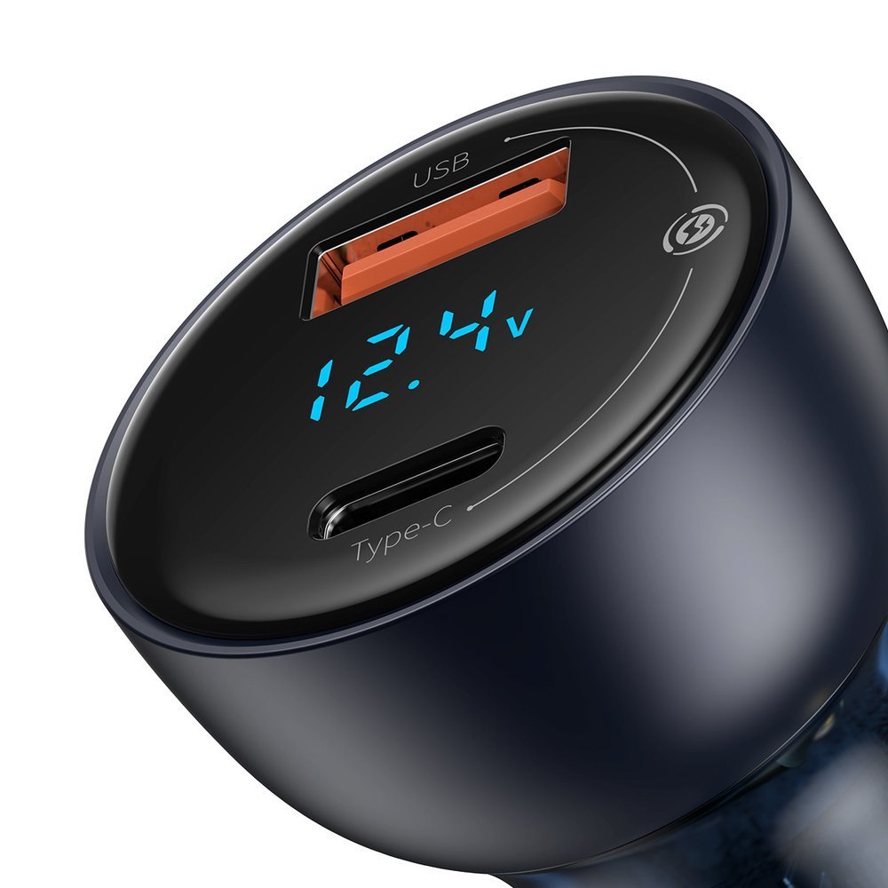 Auto punjač Baseus, 65W, 5A, 1 x USB-A - 1 x USB-C, Sivi CCKX-C0G