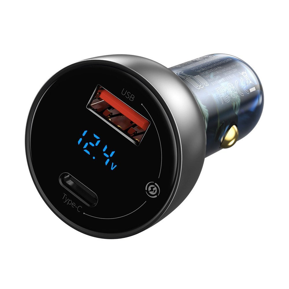 Auto punjač Baseus, 65W, 5A, 1 x USB-A - 1 x USB-C, Sivi CCKX-C0A