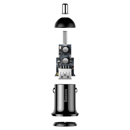 Auto punjač Baseus Grain Pro, 24W, 2.4A, 2 x USB-A, Crni CCALLP-01
